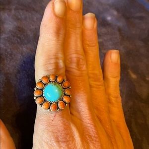 Hippy Boho turquoise coral ring